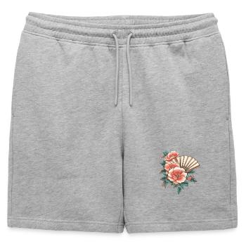 Peony and fans - Mens' Premium Organic Sweatshorts - heather grey - Front - AI Model Male 178 light (178cm)