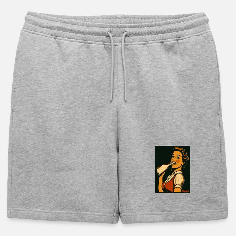 Retro Dame mit Milch Getränk - Männer Premium Organic Sweatshorts - Grau meliert