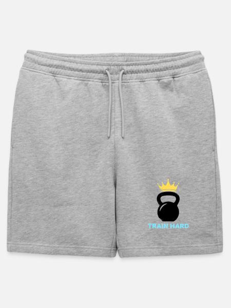 Kettlebell Crown Train Hard - Mens' Premium Organic Sweatshorts - heather grey