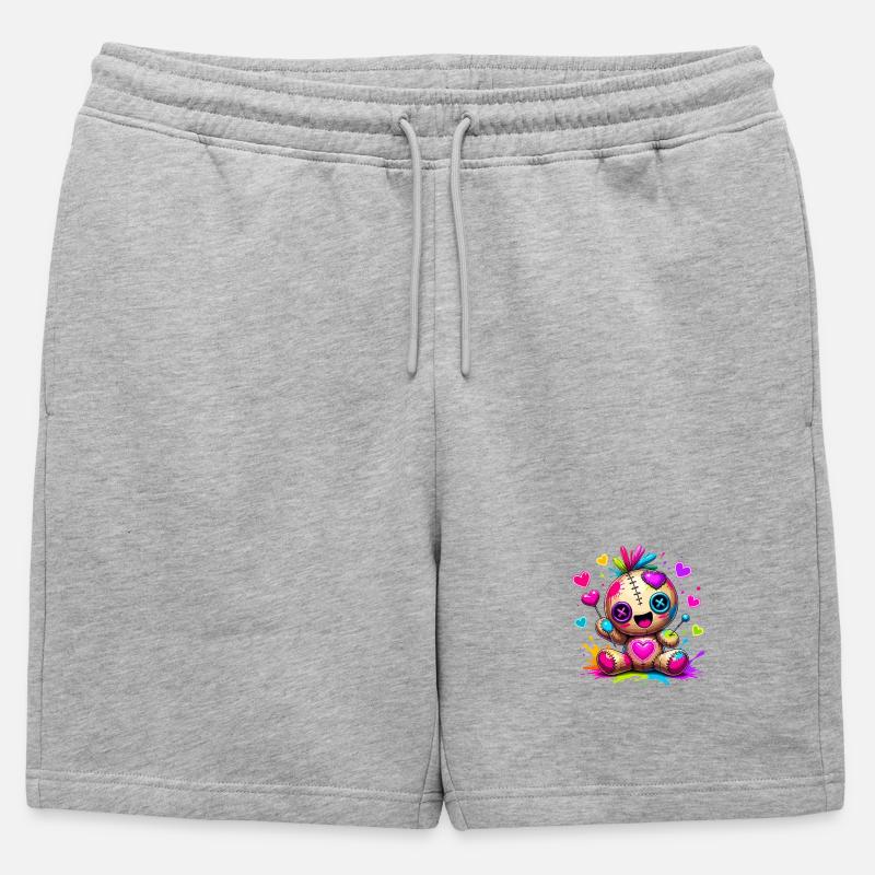 Patchwork-Kuscheltier mit Neonherzen - Männer Premium Organic Sweatshorts - Grau meliert