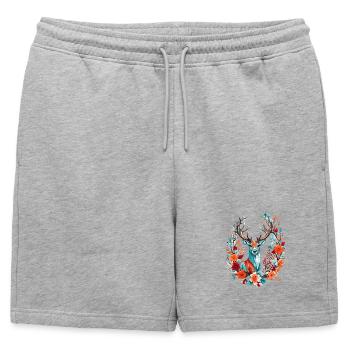 Cerf avec des fleurs - Short de survêtement homme premium - gris chiné - Devant - AI Model Male 178 light (178cm)