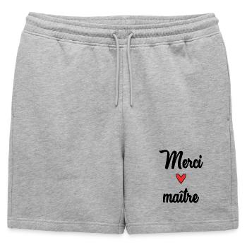 MAITRE. MAÎTRESSE. MERCI. MERCI MAÎTRESSE - Short de survêtement homme premium - gris chiné - Devant - AI Model Male 178 light (178cm)