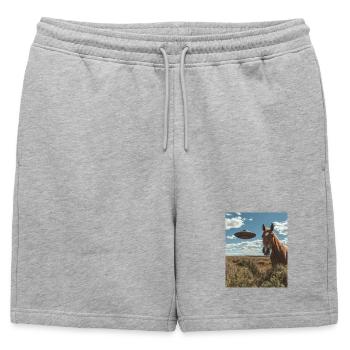 Selfie de cheval avec OVNI - Short de survêtement homme premium - gris chiné - Devant - AI Model Male 178 light (178cm)
