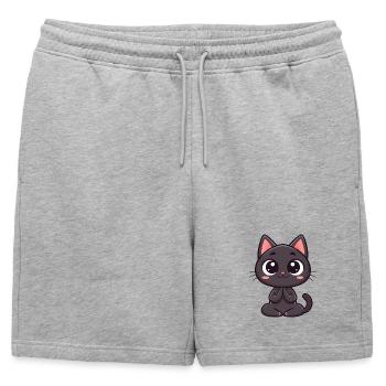 Chat noir mignon en prière - Short de survêtement homme premium - gris chiné - Devant - AI Model Male 178 light (178cm)