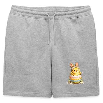Poussin aux oreilles de lapin dans un œuf de Pâques - Short de survêtement homme premium - gris chiné - Devant - AI Model Male 178 light (178cm)