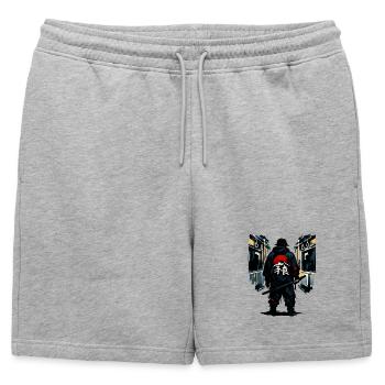 Ninja urbain avec Soleil Rouge - Short de survêtement homme premium - gris chiné - Devant - AI Model Male 178 light (178cm)