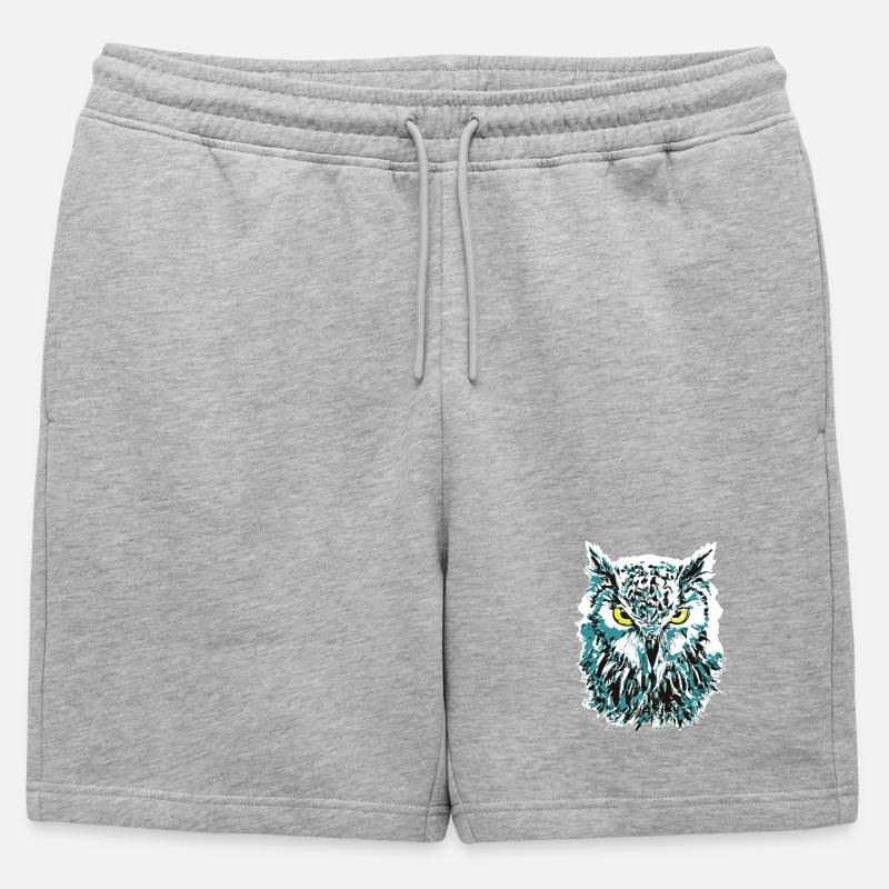 Bunte Eule - Eulenkopf - Kauz - Farbenfrohe Eule - Männer Premium Organic Sweatshorts - Grau meliert