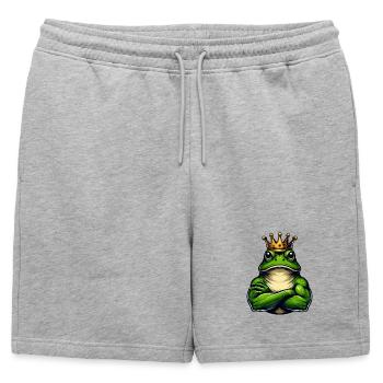 Muscular King Frog with Crown - Mens' Premium Organic Sweatshorts - heather grey - Front - AI Model Male 178 light (178cm)