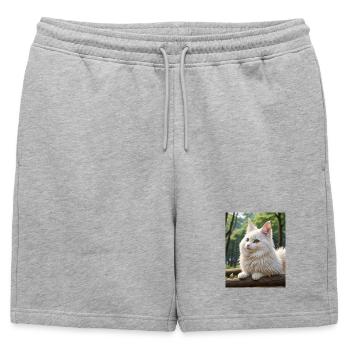 Chat mignon - Short de survêtement homme premium - gris chiné - Devant - AI Model Male 178 light (178cm)
