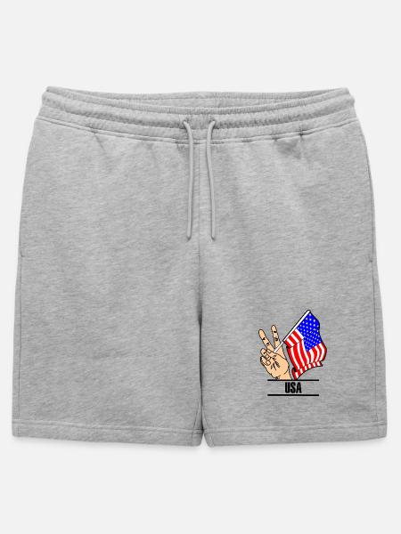 Flag USA peace sign text USA - Mens' Premium Organic Sweatshorts - heather grey