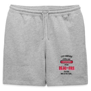 belle-fille / beau-fils / beau fils / belle fille - Short de survêtement homme premium - gris chiné - Devant - AI Model Male 178 light (178cm)