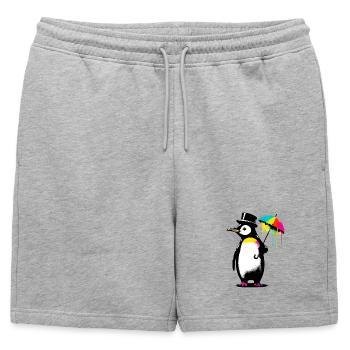 Penguin with hat and umbrella for rain - Mens' Premium Organic Sweatshorts - heather grey - Front - AI Model Male 178 light (178cm)