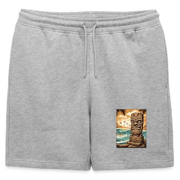 Statue Tiki sur la plage - Short de survêtement homme premium - gris chiné - Devant - AI Model Male 178 light (178cm)