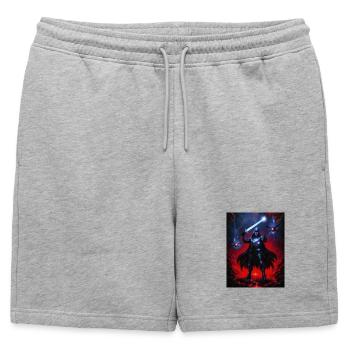 Dark Warrior in the Flame Storm - Mens' Premium Organic Sweatshorts - heather grey - Front - AI Model Male 178 light (178cm)