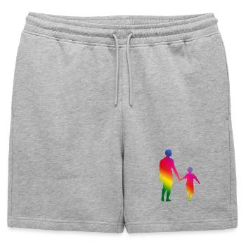 Père et fils main dans la main - Short de survêtement homme premium - gris chiné - Devant - AI Model Male 178 light (178cm)