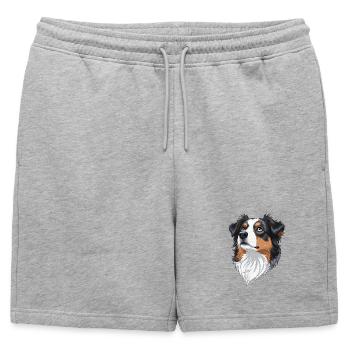 Australian Shepherd Portrait Realistic Tricolor" - Mens' Premium Organic Sweatshorts - heather grey - Front - AI Model Male 178 light (178cm)