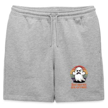 Zorniger Geist im Retro Regenbogen - Männer Premium Organic Sweatshorts - Grau meliert - Vorne - AI Model Male 178 light (178cm)