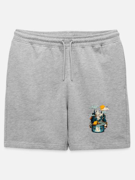 Mountain Lake Path - Camping Backpacker Motif - Mens' Premium Organic Sweatshorts - heather grey