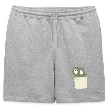Chat Curieux dans la Poche - Short de survêtement homme premium - gris chiné - Devant - AI Model Male 178 light (178cm)