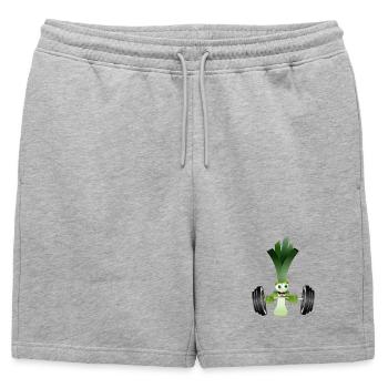Un bâton de poireaux avec un haltère pendant l’exercice - Short de survêtement homme premium - gris chiné - Devant - AI Model Male 178 light (178cm)
