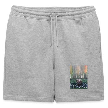 Bear in Snowy Forest Scene - Mens' Premium Organic Sweatshorts - heather grey - Front - AI Model Male 178 light (178cm)