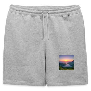 Coucher de soleil sur la vallée lacustre - Short de survêtement homme premium - gris chiné - Devant - AI Model Male 178 light (178cm)