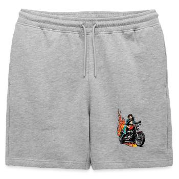 Motarde aux flammes - Short de survêtement homme premium - gris chiné - Devant - AI Model Male 178 light (178cm)