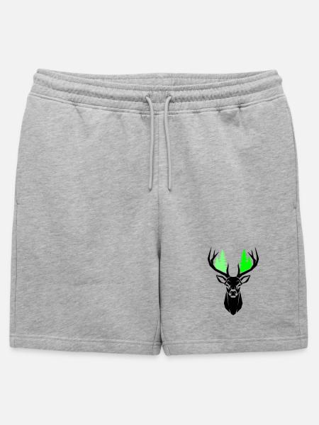 Deer Head Fir Trees Natural Green - Mens' Premium Organic Sweatshorts - heather grey