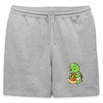 Cute Turtle with Pizza: Funny Foodie Motif - Mens' Premium Organic Sweatshorts - heather grey - Front - AI Model Male 178 light (178cm)
