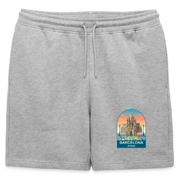 Affiche de voyage vintage de Barcelone, Espagne - Short de survêtement homme premium - gris chiné - Devant - AI Model Male 178 light (178cm)