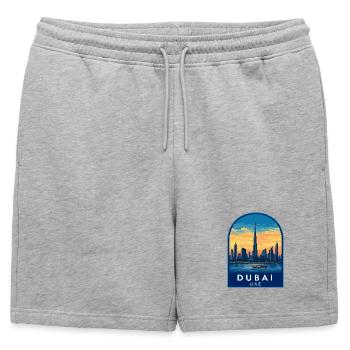 Insigne Burj Khalifa Skyline Rétro Sunset aux Émirats Arabes Unis à Dubaï - Short de survêtement homme premium - gris chiné - Devant - AI Model Male 178 light (178cm)