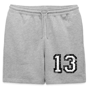Zahl 13 (Vintage Weiß) 13. Geburtstag Nr. 13 - Männer Premium Organic Sweatshorts - Grau meliert - Vorne - AI Model Male 178 light (178cm)