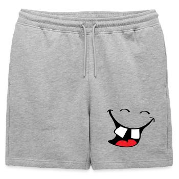 Grand sourire. Bouche heureuse et souriante, visage des lèvres. - Short de survêtement homme premium - gris chiné - Devant - AI Model Male 178 light (178cm)