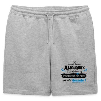 Amoureux d'une informaticienne ! humour geek - Short de survêtement homme premium - gris chiné - Devant - AI Model Male 178 light (178cm)