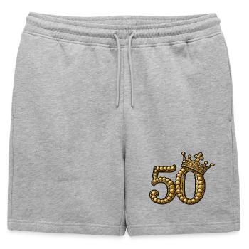 50 doré avec couronne – Motif d’anniversaire noble - Short de survêtement homme premium - gris chiné - Devant - AI Model Male 178 light (178cm)