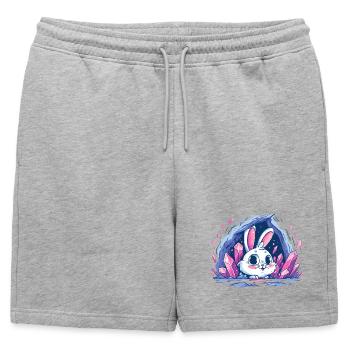 Le Lapin de Cristal dans la Grotte Pailletée - Short de survêtement homme premium - gris chiné - Devant - AI Model Male 178 light (178cm)
