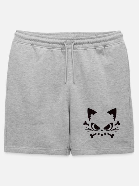 Cats Skull | Minimal Skull & Bones motif - Mens' Premium Organic Sweatshorts - heather grey