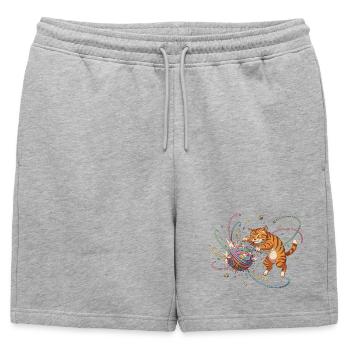 Cat game with colorful yarn ball - Mens' Premium Organic Sweatshorts - heather grey - Front - AI Model Male 178 light (178cm)