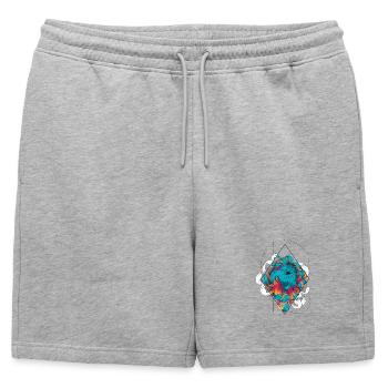 Fleur de chrysanthèmes japonaise en couleur turquo - Short de survêtement homme premium - gris chiné - Devant - AI Model Male 178 light (178cm)