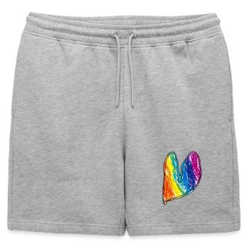 Crayon de cire en forme de cœur arc-en-ciel - Short de survêtement homme premium - gris chiné - Devant - AI Model Male 178 light (178cm)