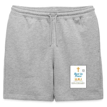 Commemorative Design Peace and Faith Ironic - Mens' Premium Organic Sweatshorts - heather grey - Front - AI Model Male 178 light (178cm)
