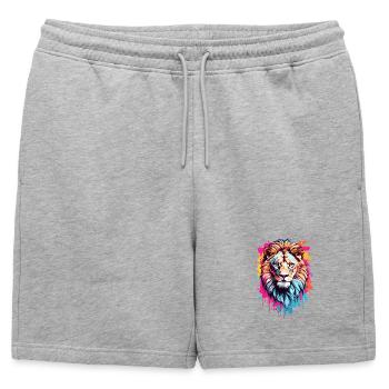 Tête de lion colorée - Short de survêtement homme premium - gris chiné - Devant - AI Model Male 178 light (178cm)
