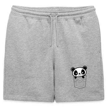 Panda lugt aus der Tasche - Männer Premium Organic Sweatshorts - Grau meliert - Vorne - AI Model Male 178 light (178cm)