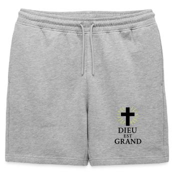 DIEU EST GRAND - Short de survêtement homme premium - gris chiné - Devant - AI Model Male 178 light (178cm)