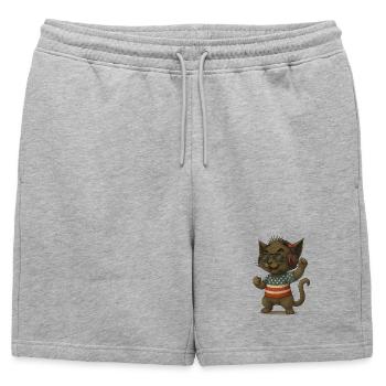 Look DJ chat en style Americana - Short de survêtement homme premium - gris chiné - Devant - AI Model Male 178 light (178cm)