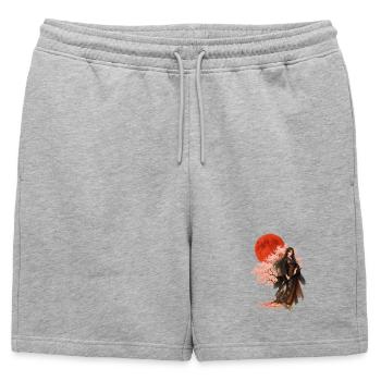 Belle guerrière | Art oriental japonais - Short de survêtement homme premium - gris chiné - Devant - AI Model Male 178 light (178cm)
