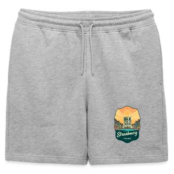 Insigne rétro du coucher de soleil de la cathédrale de Strasbourg - Short de survêtement homme premium - gris chiné - Devant - AI Model Male 178 light (178cm)