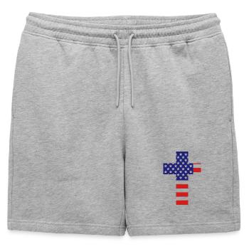 Christian Cross - Mens' Premium Organic Sweatshorts - heather grey - Front - AI Model Male 178 light (178cm)