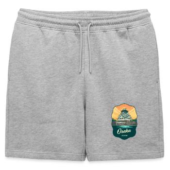 Insigne de voyage rétro Sunset au Japon du château d’Osaka - Short de survêtement homme premium - gris chiné - Devant - AI Model Male 178 light (178cm)