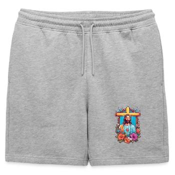 Jesus Christ - Mens' Premium Organic Sweatshorts - heather grey - Front - AI Model Male 178 light (178cm)